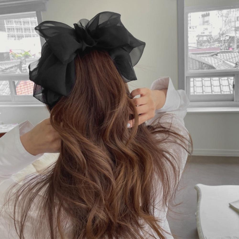 Kẹp Tóc Đuôi Ngựa 1 Sợi Voan Đính Nơ Phong Cách vintage Thời Trang 2023