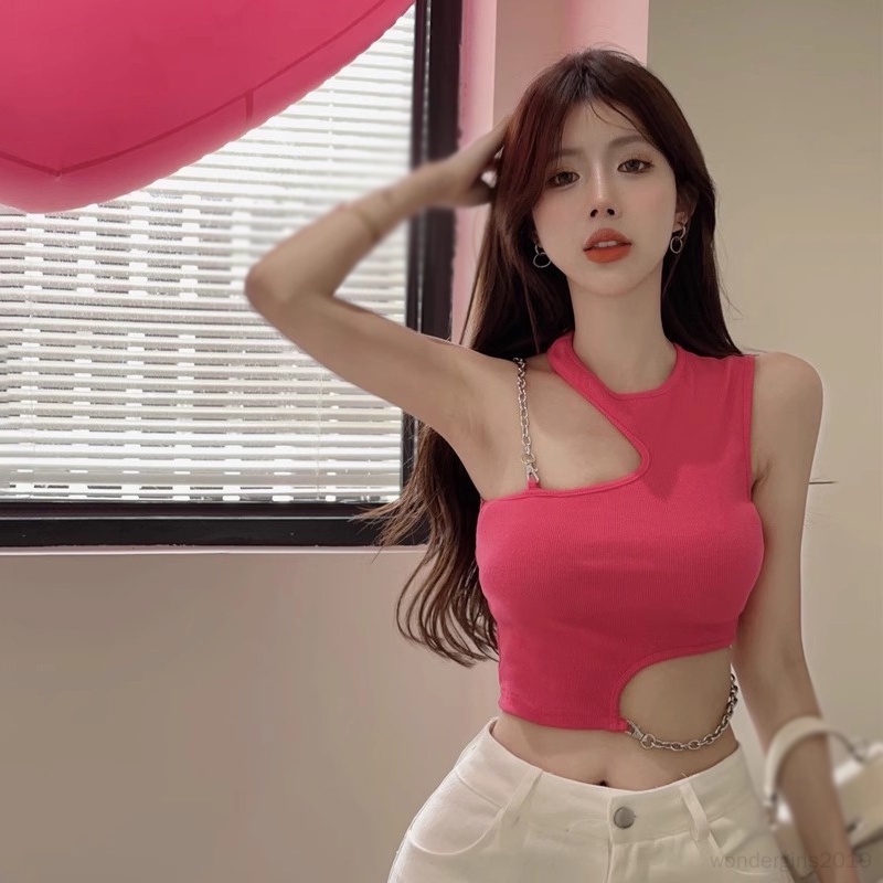 Thời trang croptop của phụ nữ mùa hè Áo hai dây cotton không tay mỏng gợi cảm dây áo tăng không đều