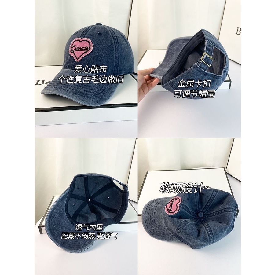 Màu hồng retro tình yêu mũ bóng chày y2k xu hướng rửa sạch mũ cũ