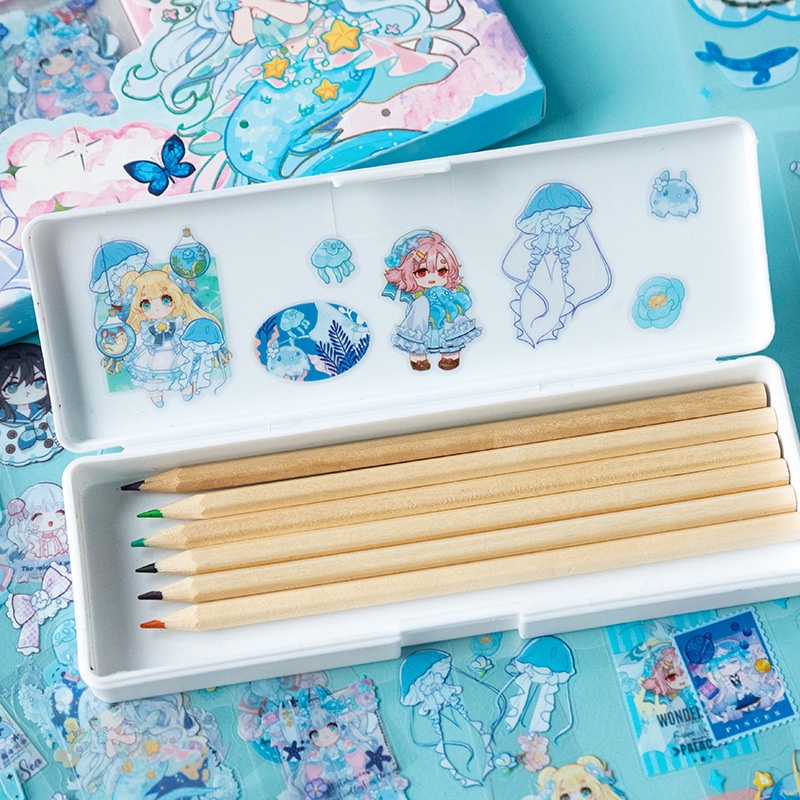 200 cái sáng tạo phim hoạt hình dễ thương nhãn dán pet không thấm nước sổ cái nhãn dán hộp cô gái trái tim nhật ký trang trí gói vật liệu hộp quà