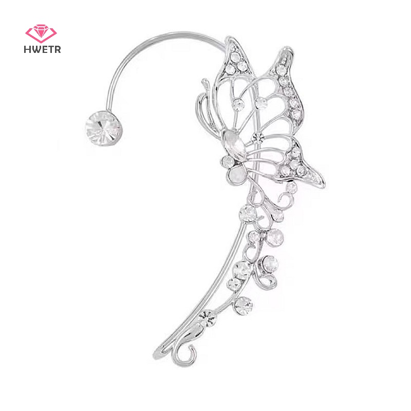 Bông tai kẹp HWETR hình bướm yêu tinh đính pha lê lấp lánh thời trang tinh tế thanh lịch cho nữ