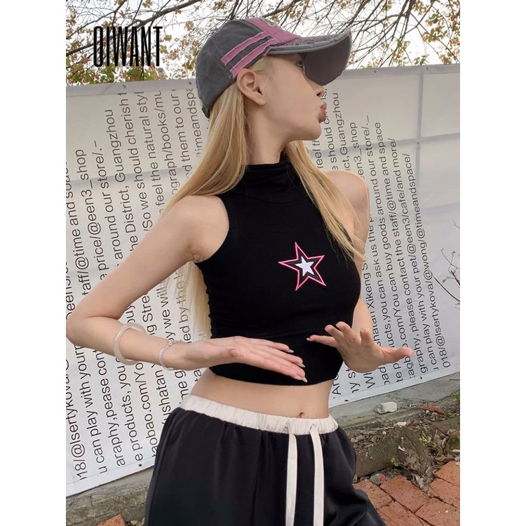 Oiwant women 2023 màu rắn cổ rùa không tay bó sát đơn giản áo khoác dệt kim