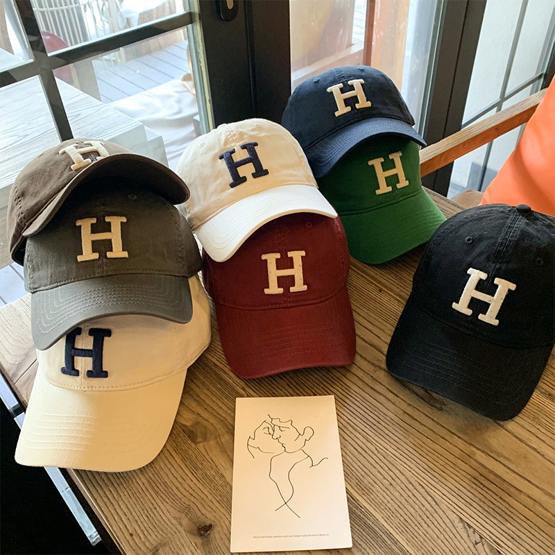 Phiên bản hàn quốc đơn giản chữ h mũ bóng chày cặp đôi mềm mại