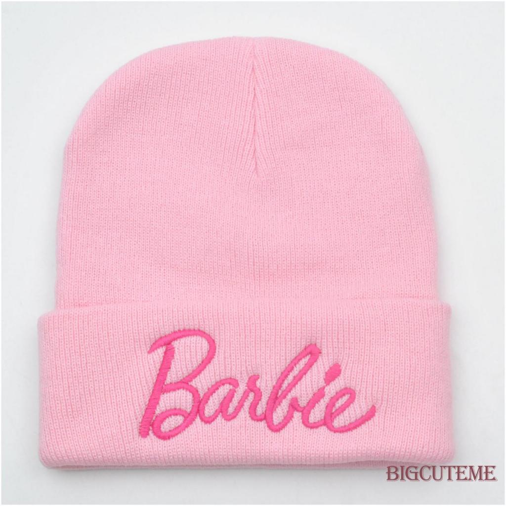 [] - Mũ dệt kim ấm áp cho phụ nữ người lớn thêu chữ màu hồng mùa đông barbie beanie dễ thương