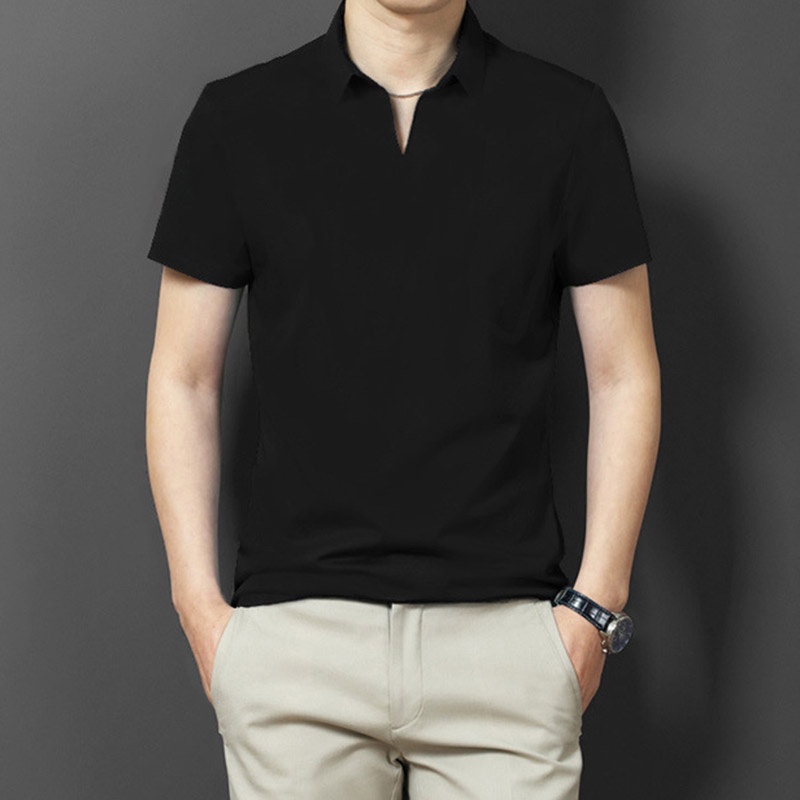 Áo polo HANLU chất lụa băng rộng rãi thoáng khí màu sắc đơn giản công sở cho nam
