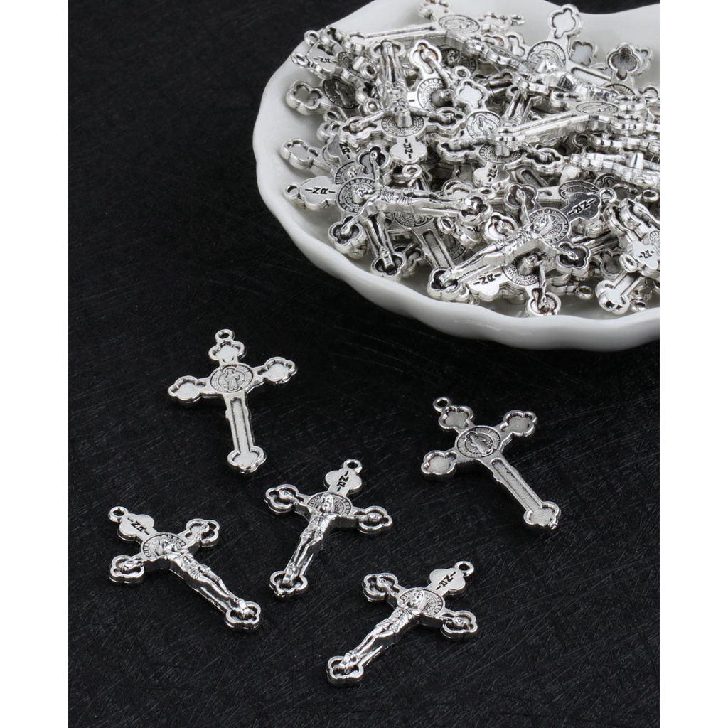 5 cái / lốc st.benedict exorcism budded cross crucifixion mặt dây chuyền cho diy vòng cổ mân côi chaplet trang sức làm bộ phận