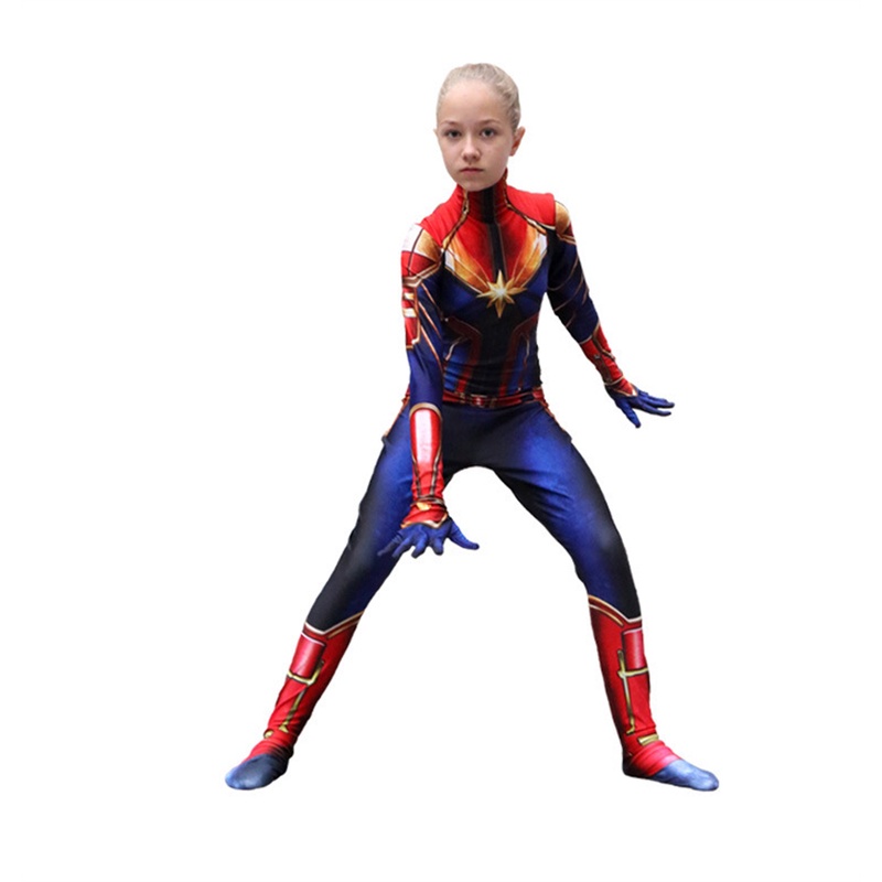 Captain marvel cosplay costume movie the avengers siêu anh hùng carol danvers cosplay bodysuit Áo liền quần halloween trang phục cho trẻ em
