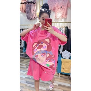 Bộ Áo Thun Ngắn Tay Dáng Rộng + Quần Short Dáng Rộng Thời Trang Mùa Hè Cho Nữ
