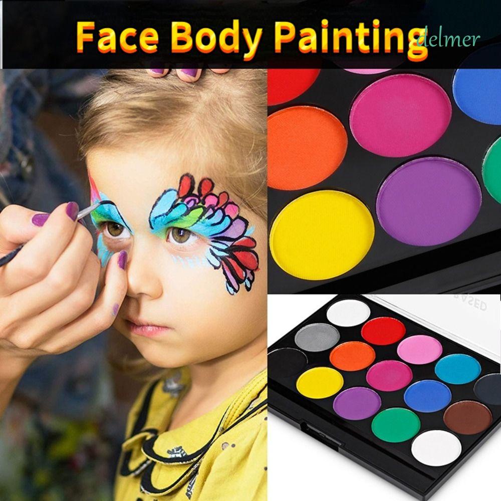 Delmer body art painting pigment, 15 màu không độc hại cho khuôn mặt sơn dầu trên cơ thể, bảng vẽ tranh chú hề chuyên nghiệp dụng cụ trang điểm halloween sơn dầu với bữa tiệc bàn chải