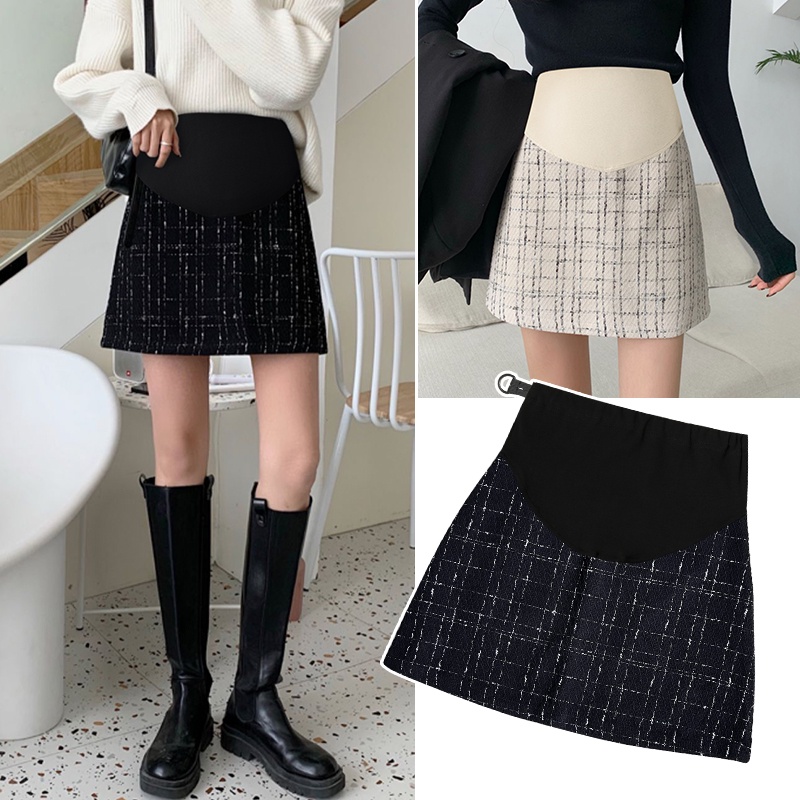 Váy bà bầu spring autumn gold line retro skirt high waist simple hip-covering belly-lift a-line maternity skirt