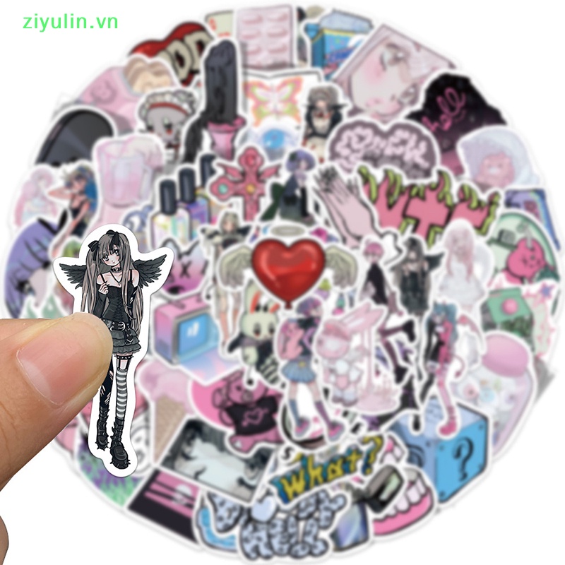 Ziyulin 60 cái màu hồng kawaii y2k domi girls gothic stickers dễ thương anime đề can thẩm mỹ vỏ điện thoại máy tính xách tay văn phòng phẩm xe hơi sticker vn