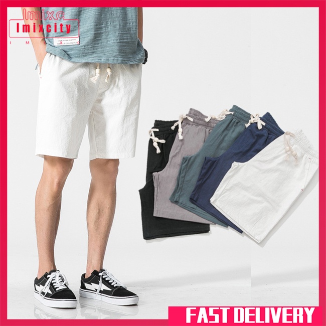 Imixcity linen cotton men shorts thanh niên quần short đi biển rộng rãi phong cách trung quốc quần short vải lanh giản dị