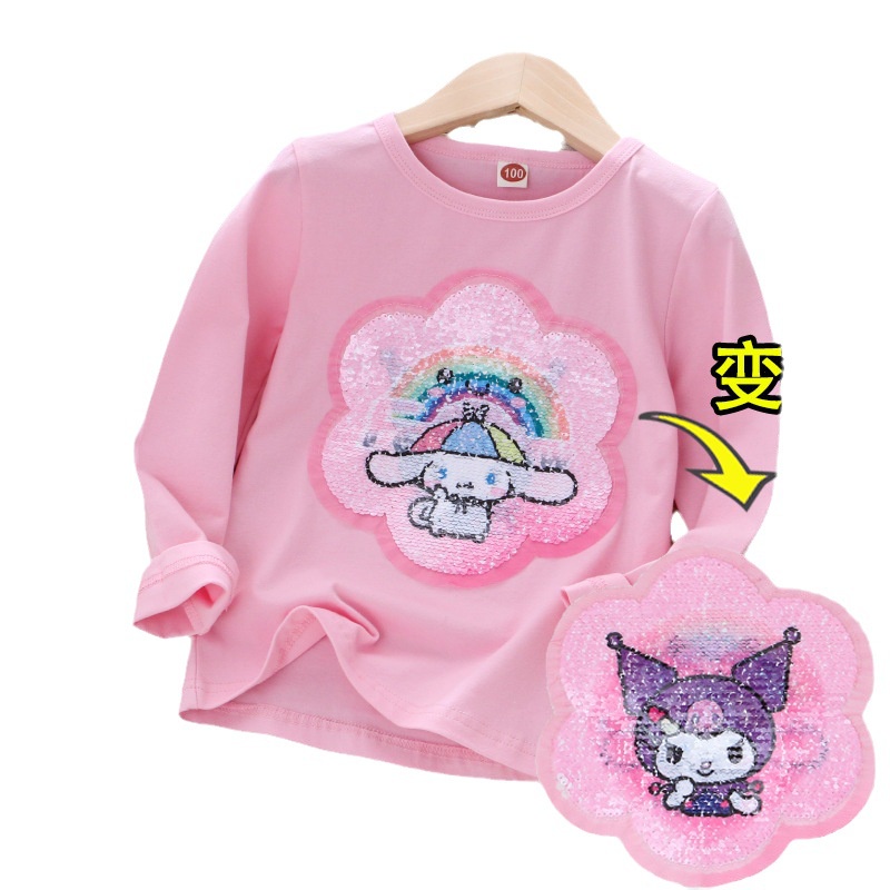 Áo sơ mi cho bé gái 1-8 tuổi sequins phim hoạt hình cotton áo sơ mi công chúa áo sơ mi trẻ em cô gái tay áo dài quần áo cô gái quần áo thời trang