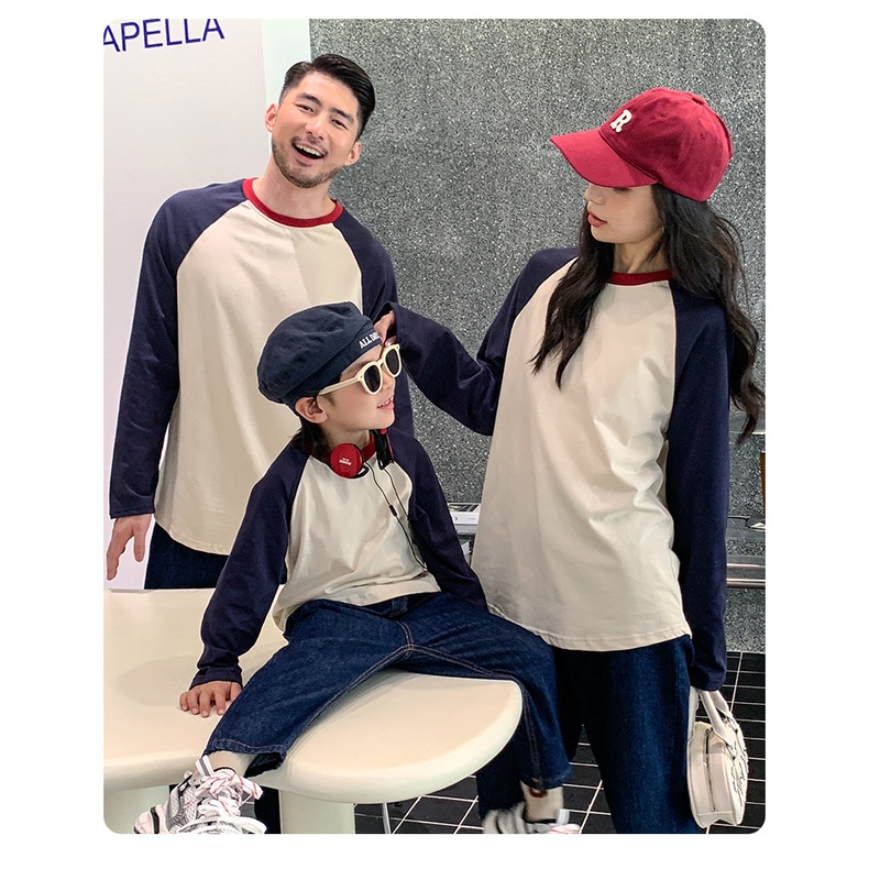 Bộ Áo Thun Tay Dài Cổ Tròn Màu Sắc Tương Phản Thời Trang Mùa Thu Mới 2023 Dành Cho Gia Đình