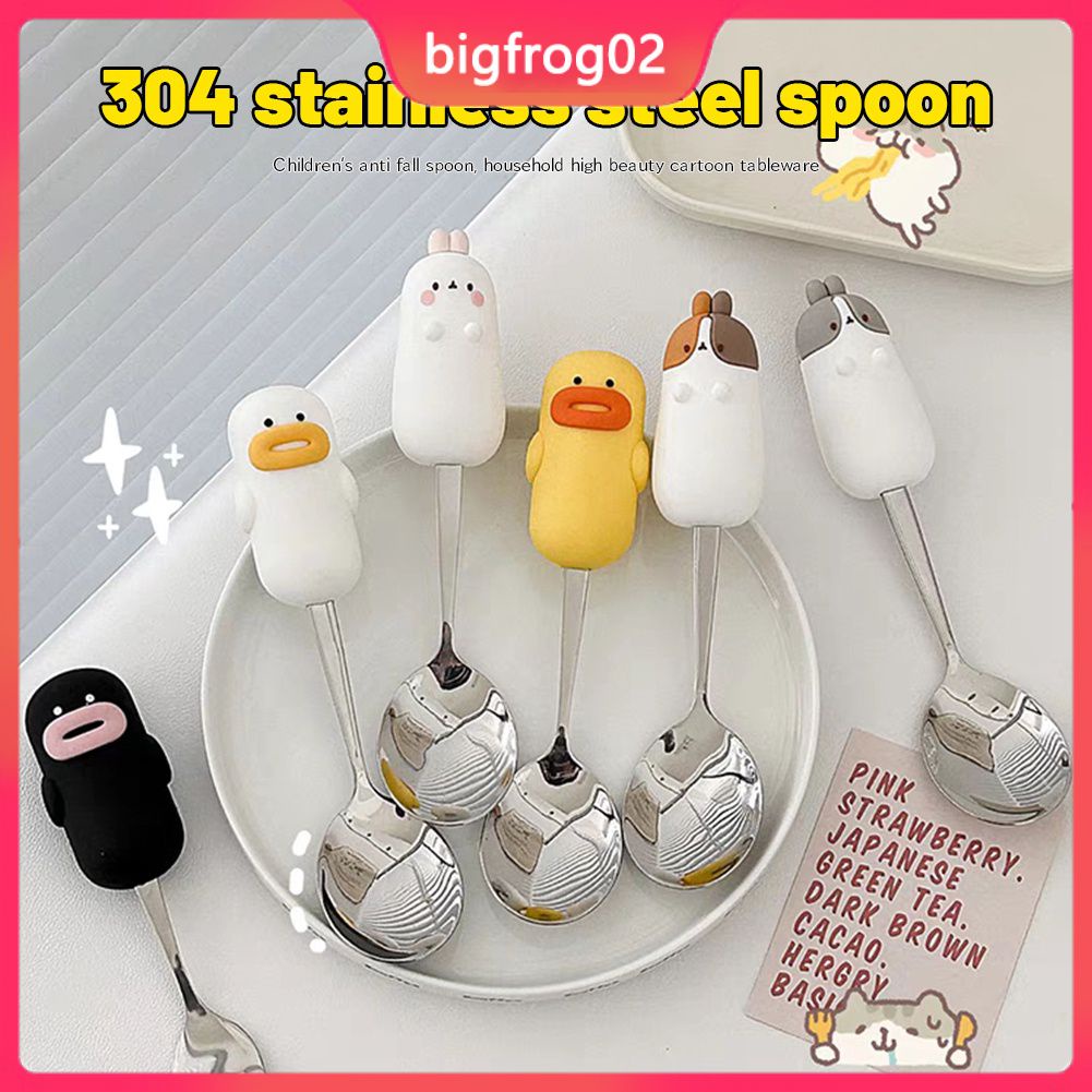 Phim hoạt hình 304 bộ thìa nĩa bằng thép không gỉ vịt vàng dễ thương giống như trẻ con vui nhộn muỗng nĩa