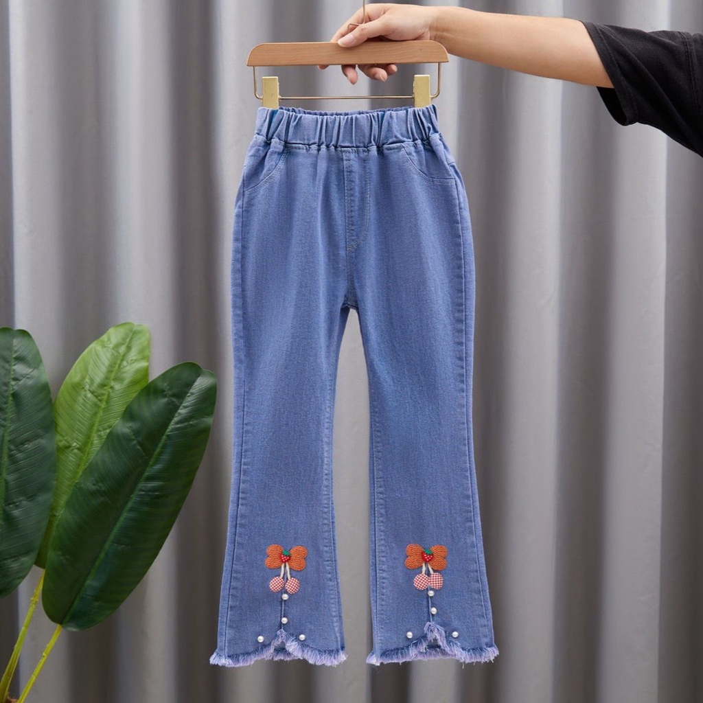 Quần jeans Ống Loe Lưng Cao Co Giãn Phong Cách Phương Tây Thời Trang Xuân Thu Mới Cho Bé Gái