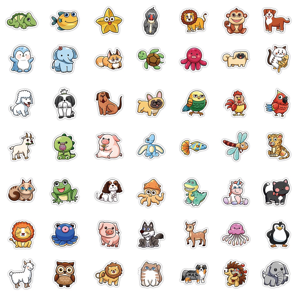 103 cái ins style cartoon động vật dễ thương trang trí dán chống thấm nước cho mũ bảo hiểm xe đạp tài khoản tay bút chì trường hợp đề can lanlanstickersworld