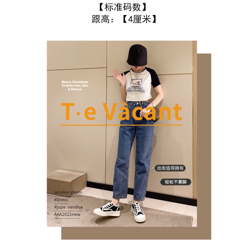 Giày thể thao cho học sinh Giày vải high-heeled nữ Round-headed casual shoes