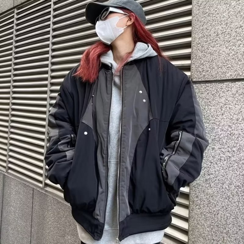 Áo khoác VUNC dáng rộng phối khóa kéo phong cách đường phố Mỹ thời trang dành cho nam