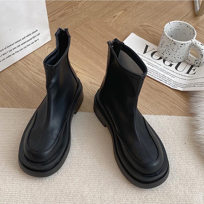 Qinos booties Giày Bốt martin Mũi Tròn Đế Dày Phong Cách retro Mùa Hè