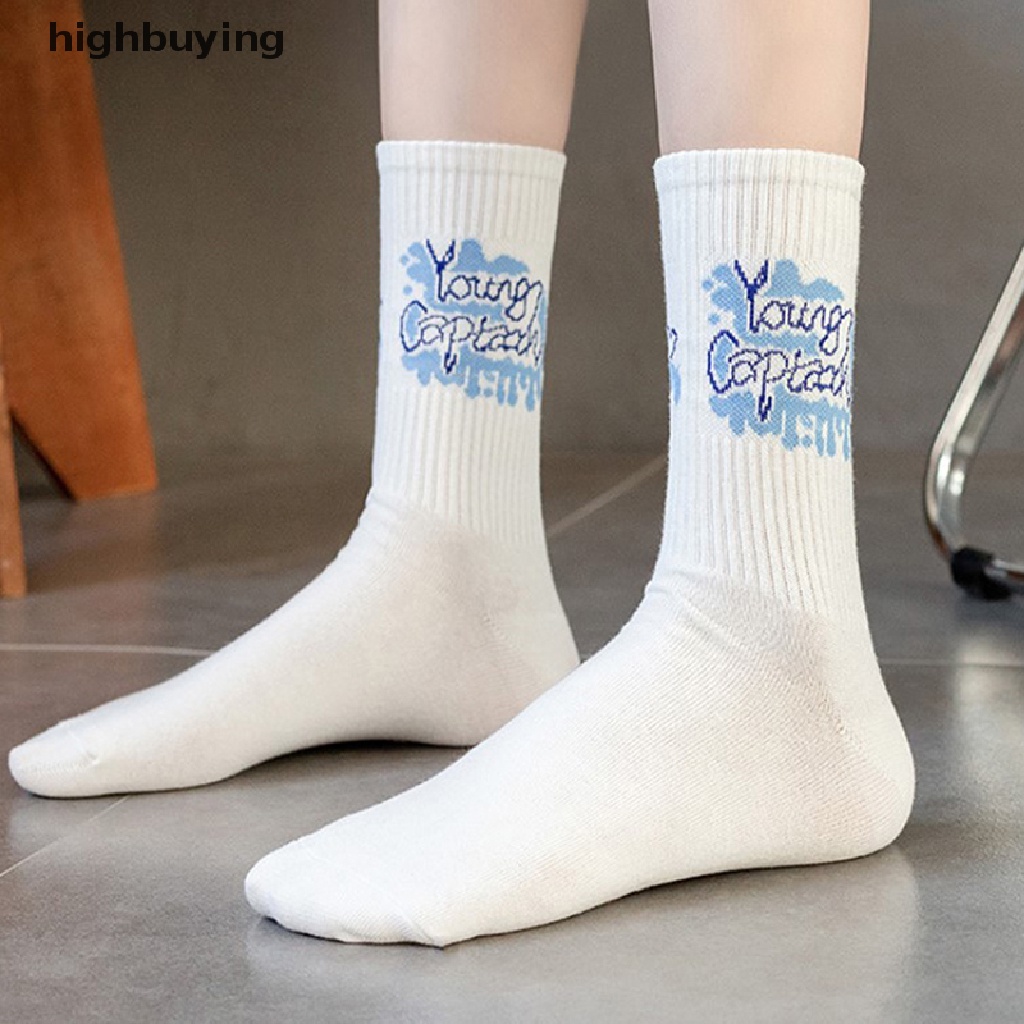 Đôi Vớ cotton Thoáng Khí Màu Trơn In Chữ Thời Trang Cho Nữ