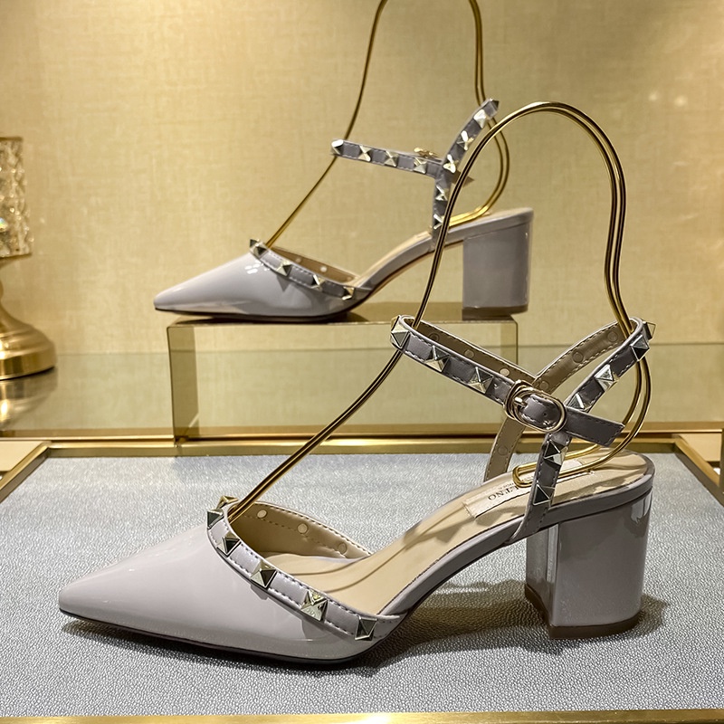 Giày Sandal Cao Gót 5Cm Mũi Nhọn Phối Dây Xinh Xắn Dành Cho Nữ