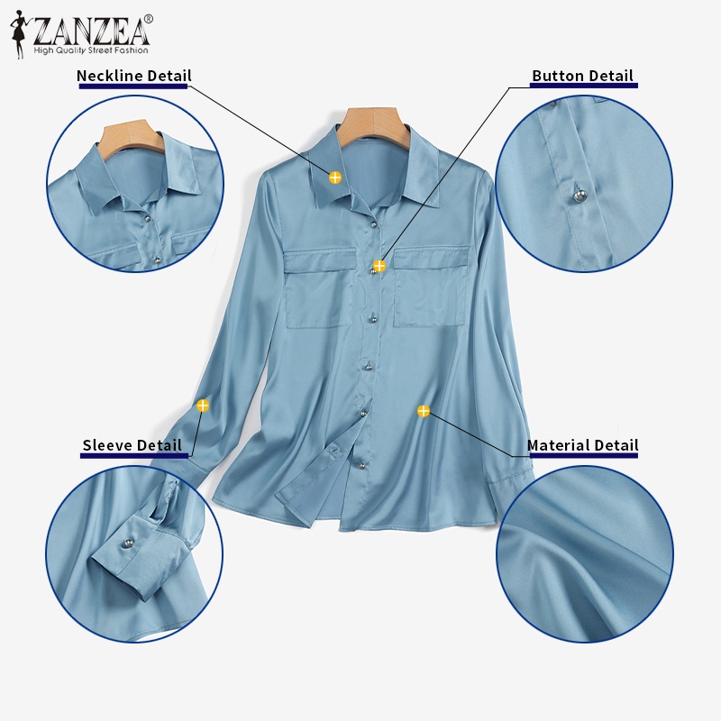 Zanzea Áo Sơ Mi Nữ Dài Tay Cổ Bẻ Thời Trang Hàn