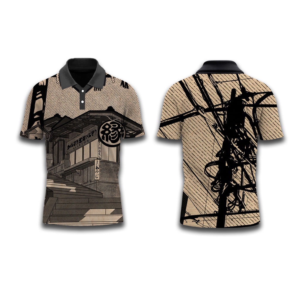 Áo Thun Polo Tay Ngắn In Họa Tiết Hoạt Hình 3D Phong Cách Retro Nhật Bản Cho Nam