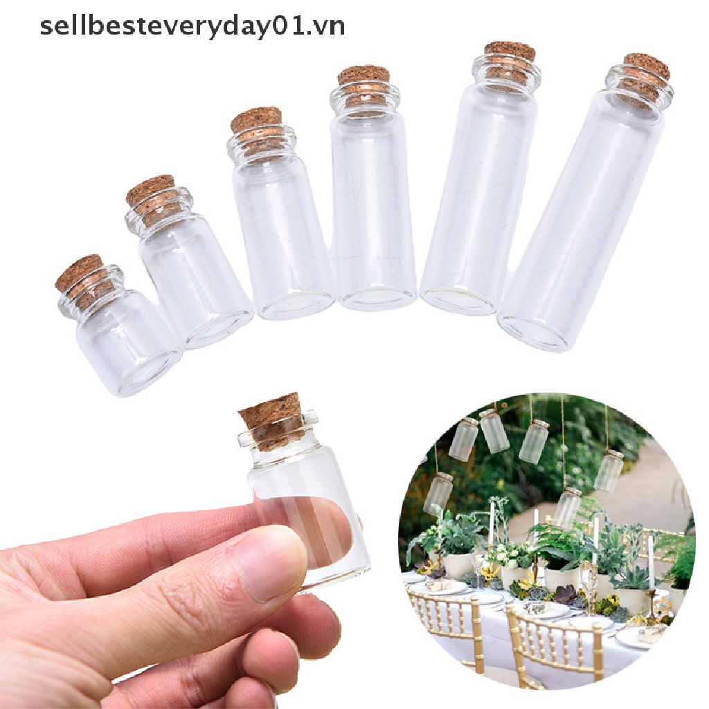 Set 10 Lọ Thủy Tinh Mini Có Nút Bần Trong Suốt Trang Trí Đám Cưới