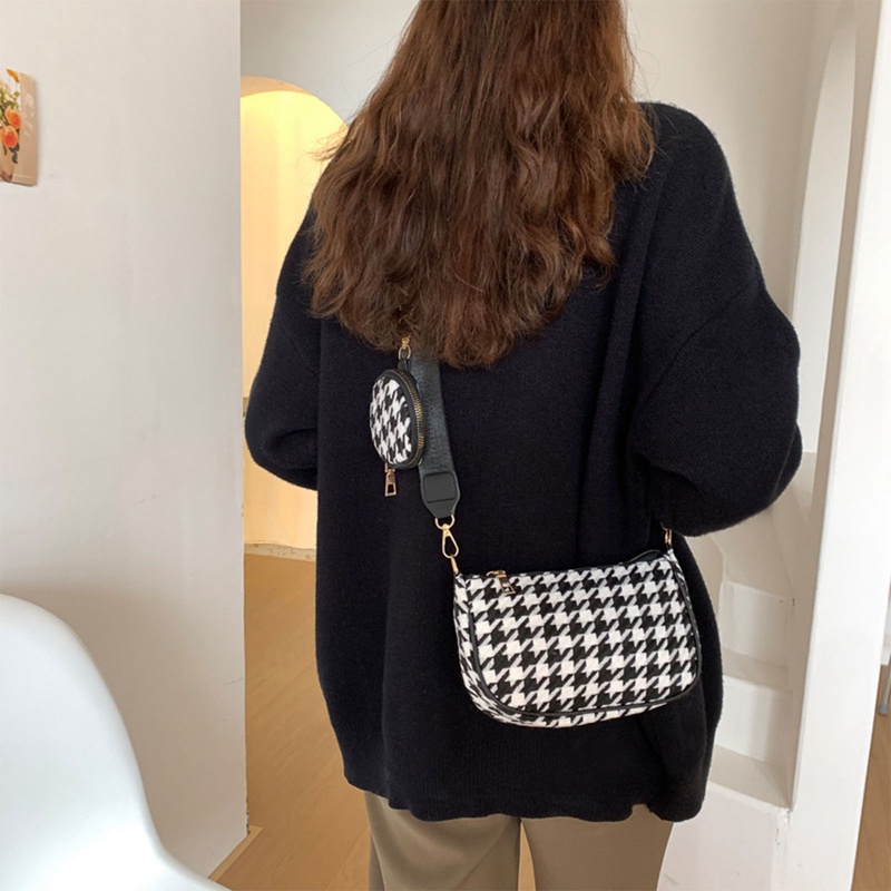 Túi Xách Tròn Đeo Chéo Họa Tiết Caro Vintage Cho Nữ