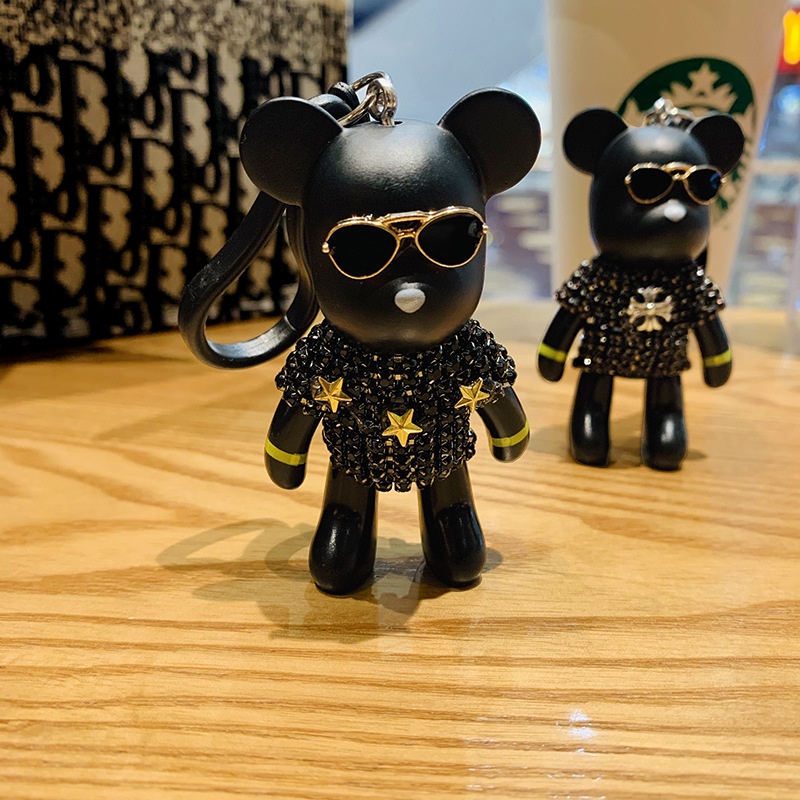 Móc Khóa Hình Gấu Đeo Kính Mát Đính Kim Cương Giả Thời Trang Đường Phố Sáng Tạo Dành Cho Nam Nữ