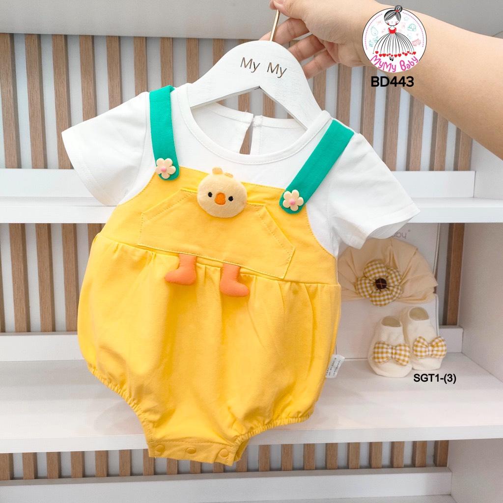 Body gà vàng ngắn tay giả yếm đính hoa hình nổi cực xinh dành cho bé từ 0-2 tuổi