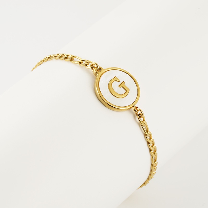【hàng sẵn sàng】Lắc tay 18K Vàng 26 Chữ cái A-Z Hình Vỏ Sò Nữ Đôi Thép titan Đơn Giản Thời trang Có thể điều chỉnh Quà tặng Bạn thân Hàn Quốc Trang sức Phụ kiện