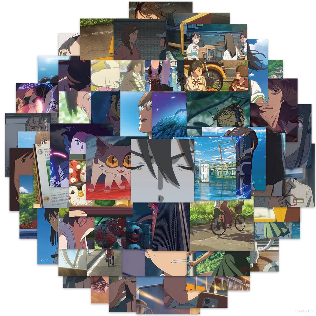 Set 62 sticker Suzume no Tojimari Dán Trang Trí Điện Thoại / Sổ Tay diy Sáng Tạo Chống Thấm Nước