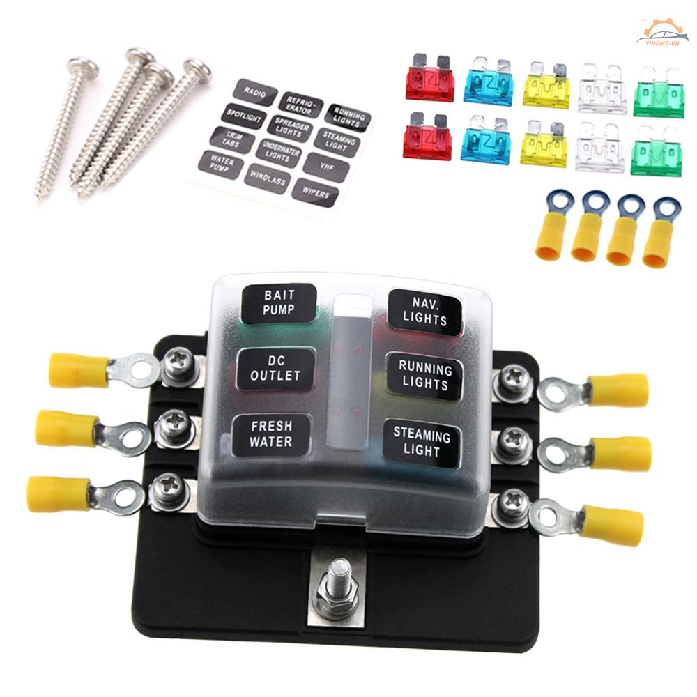Hộp Cầu Chì Lưỡi Dao 6 Chiều Kèm 10 Cầu Chì Và 10 Cầu Chì Thiết Bị Đầu Cuối Cho Xe Hơi Tàu Thuyền Caravan 12V 24V