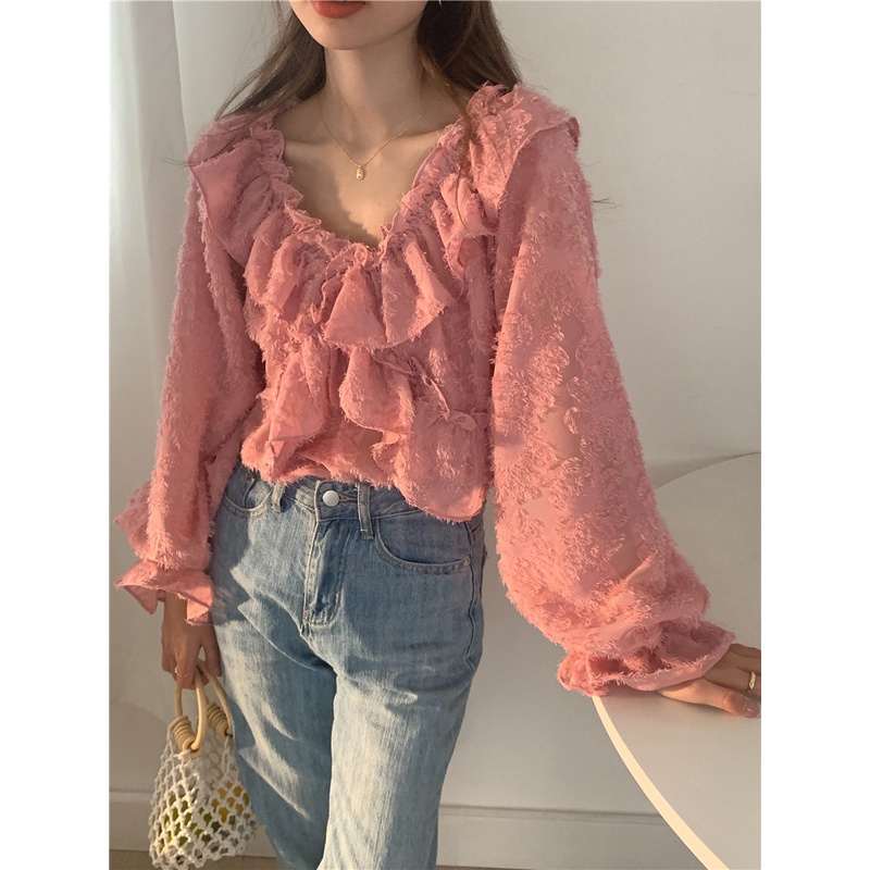 SUXI Áo Sơ Mi Tay Dài Dáng Chữ A Phong Cách Hàn Quốc Ngọt Ngào