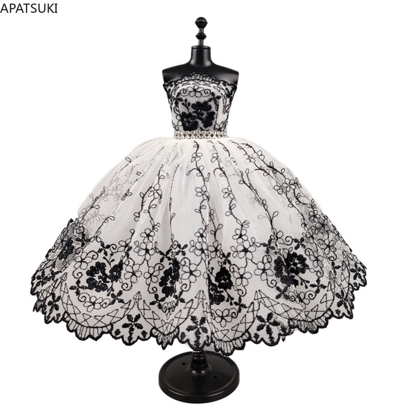 Đầm tutu 3 Lớp Màu Trắng Đen Xinh Xắn Cho Búp Bê barbie Tỉ Lệ 1 / 6