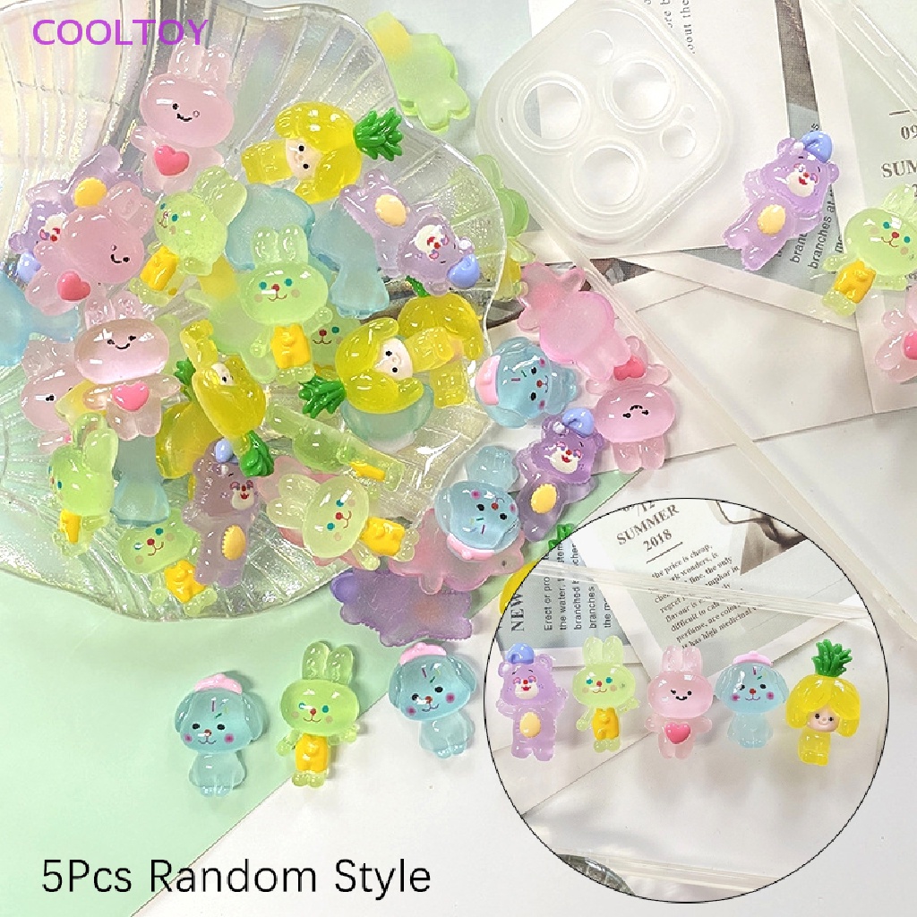 Set 5 Tượng Thỏ / Gấu Hoạt Hình Dạ Quang Trang Trí Ốp Điện Thoại DIY