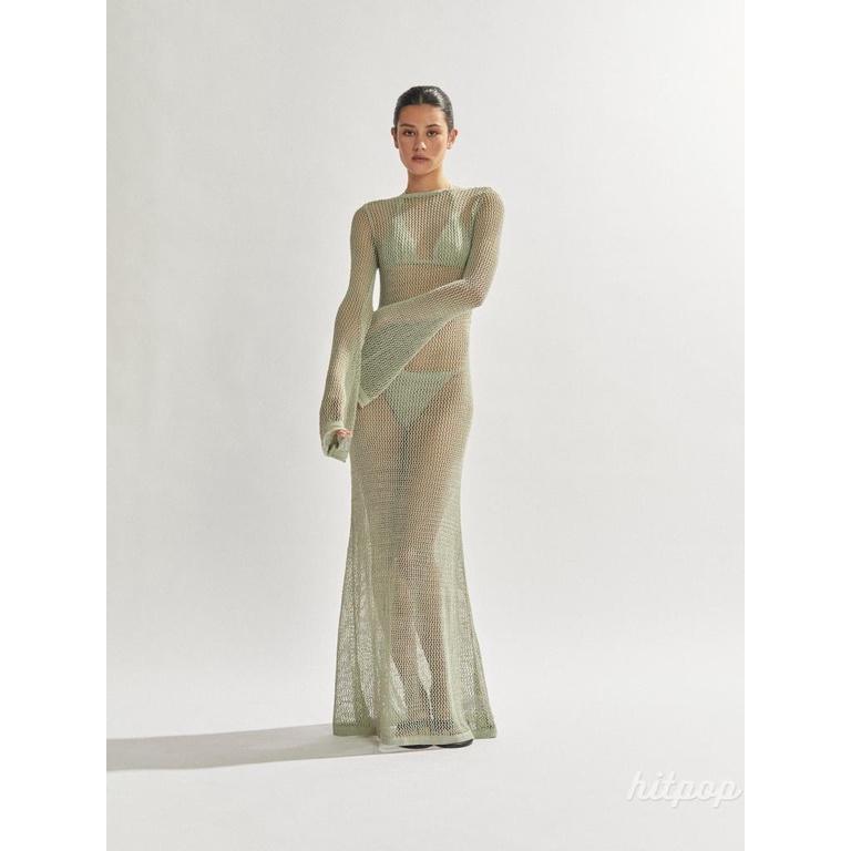 Áo Dệt Kim Tay Dài Cổ Tròn Màu Trơn Thời Trang Đi Biển Mùa Hè Cho Nữ