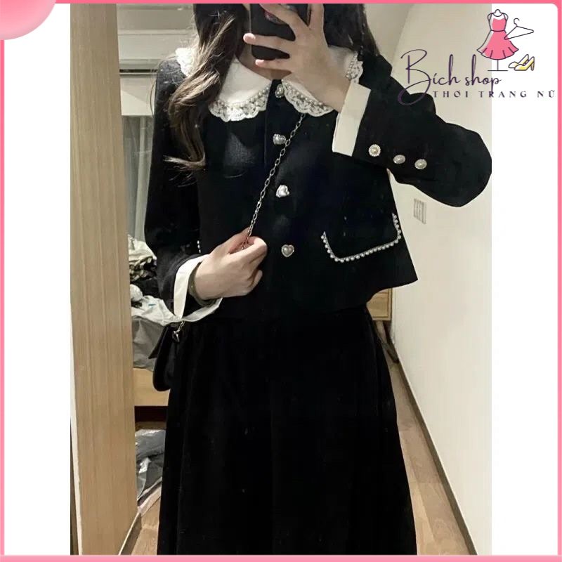 Sét váy áo pha viền bèo , phối cổ sơmi siêu xinh