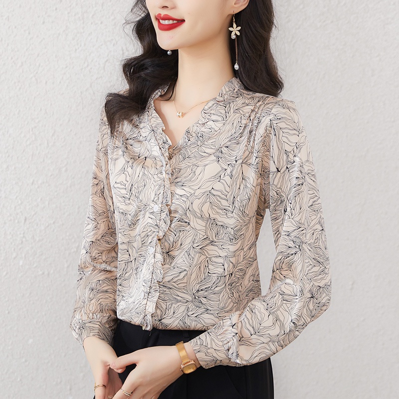 Áo Sơ Mi Lụa Cổ Chữ V Phối Ren Hoa Thời Trang Cao Cấp Cho Nữ