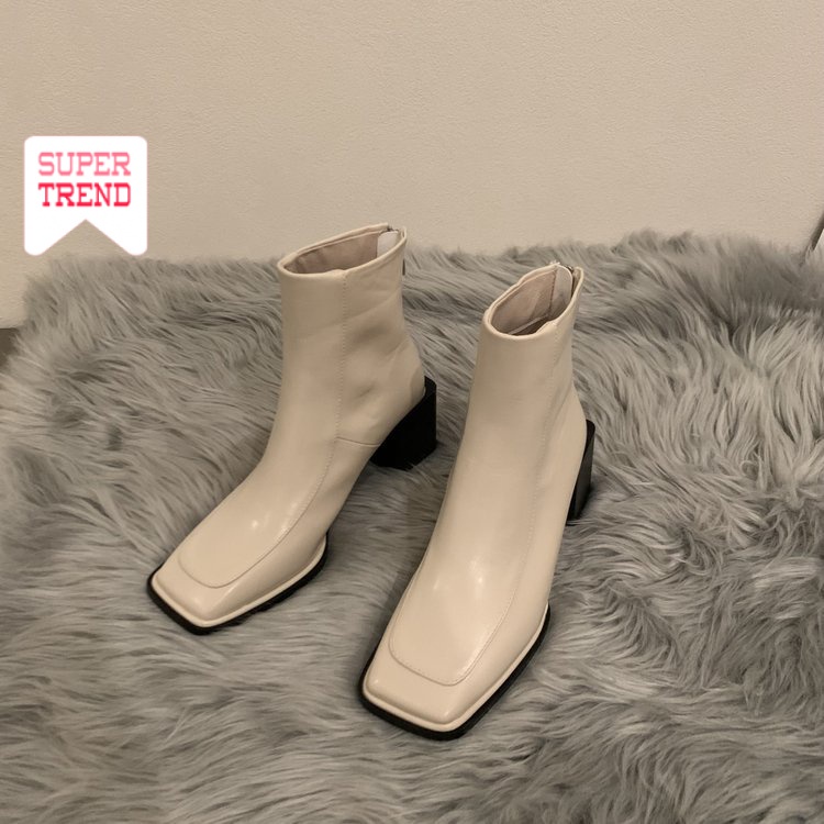 Giày Cao Gót Mũi Vuông Màu Trơn Có Khóa Kéo Thời Trang Cho Nữ