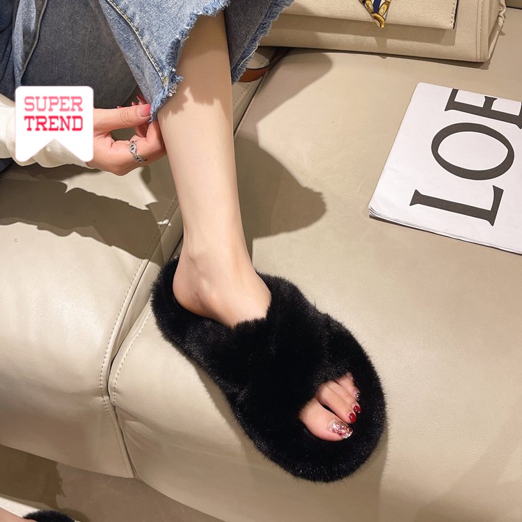 4CM Dép Lông Xù Dày Dặn Mũi Tròn Ấm Áp Thoải Mái Thời Trang Mới