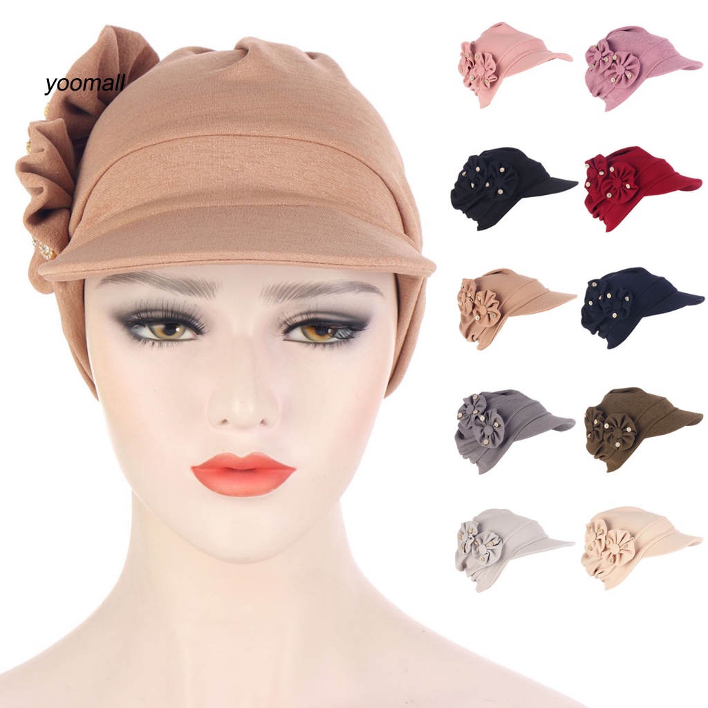 Nón Rộng Vành Đính Đá Màu Trơn Họa Tiết Hoa Thời Trang Cho Nữ