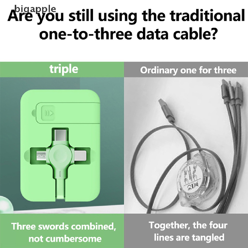 Cáp Sạc Nhanh 3 Trong 1 Cổng Micro USB TYPE-C Có Thể Thu Gọn Tiện Dụng