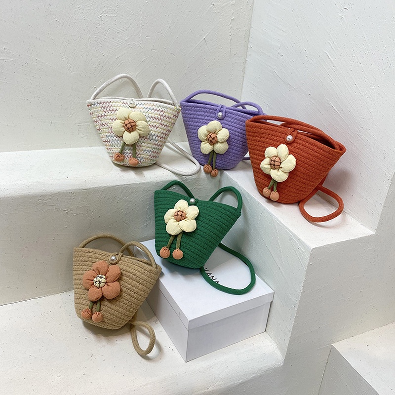 Túi Đeo Chéo Đan Lát Đính Hoa Thời Trang Mới Cho Nữ