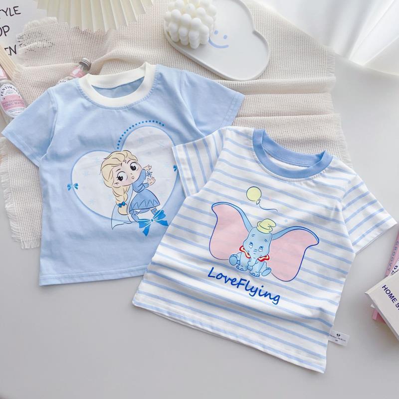 Áo Thun Cotton Ngắn Tay Họa Tiết Kẻ Sọc Thời Trang Mùa Hè 2023 Cho Bé Gái Hoạt Hình