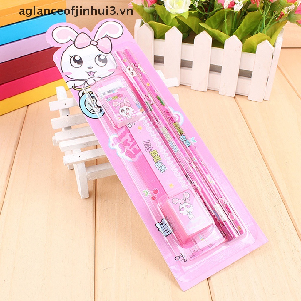 Bộ Dụng Cụ Bút Chì Tẩy Bút Chì Hình Thỏ Hoạt Hình Cho Học Sinh
