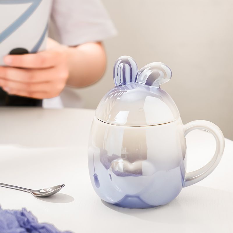 Cốc thỏ đáng yêu cốc cốc nước gốm sứ cặp đôi trái tim nữ cốc có giá trị cao cốc cà phê phong cách instagram có thìa nắp