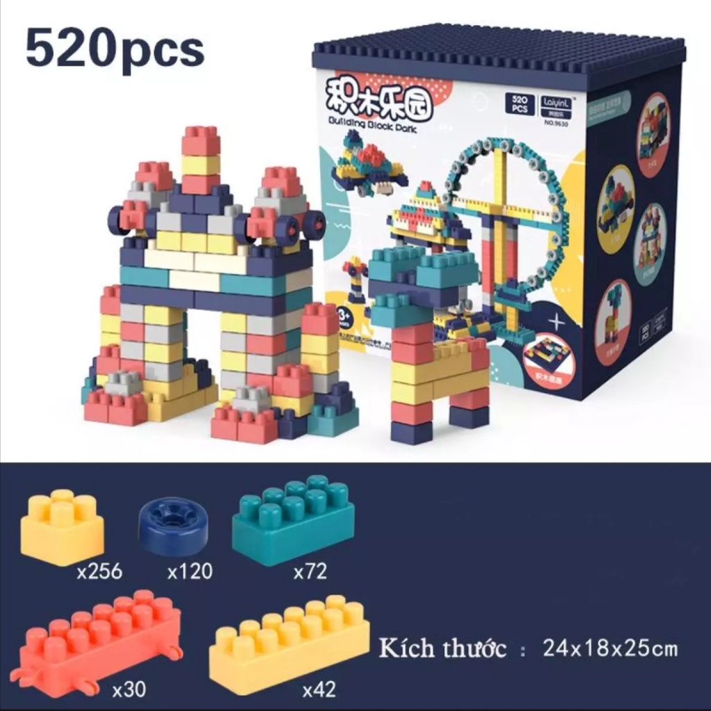 Bộ xếp hình LEGO 520 Chi tiết. Loại to. Quà tặng ý nghĩa cho con. Phát triển trí thông minh, sáng tạo của con.